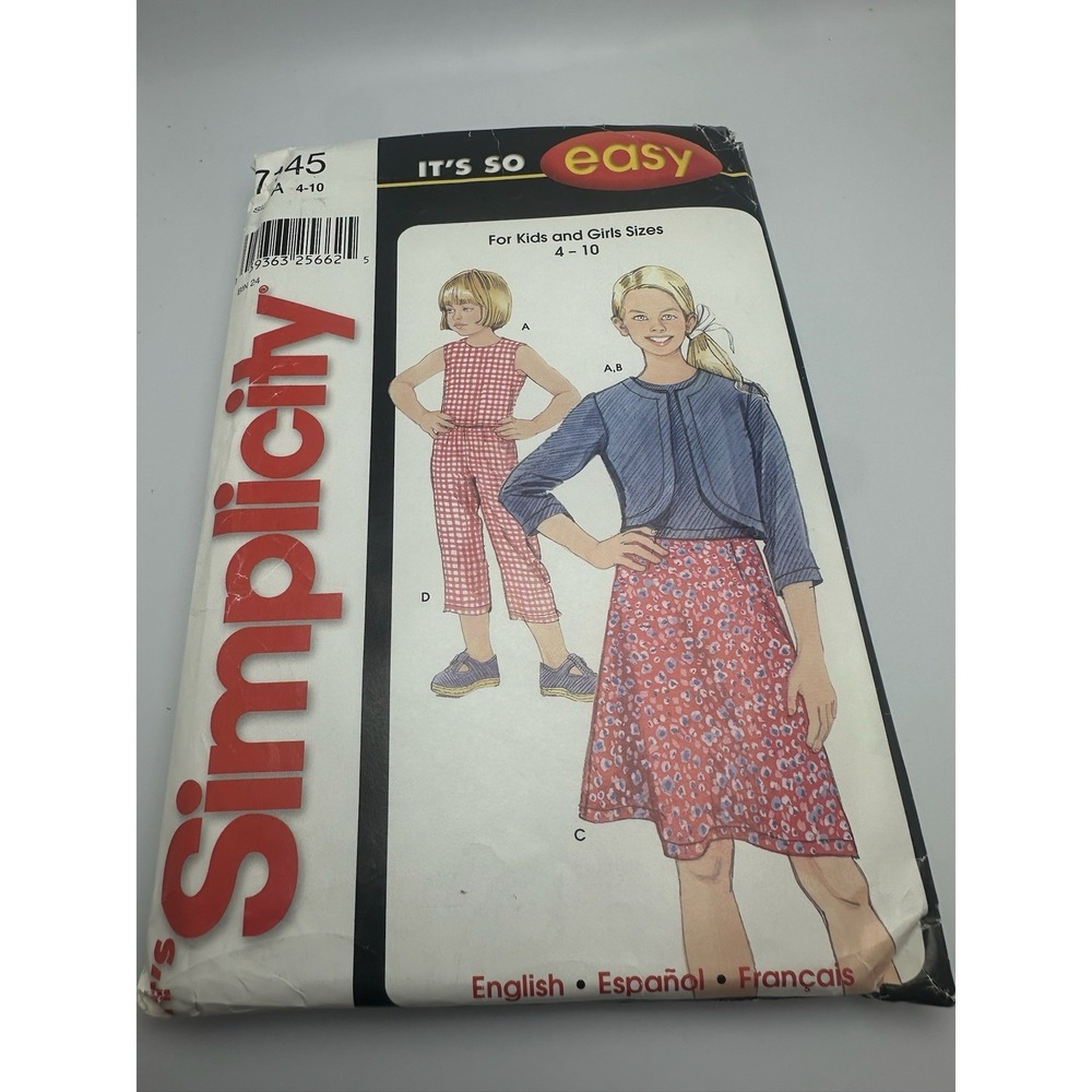 Simplicity Sewing Pattern 7145 Top Jacket Skirt Pants Girls Size 4-10